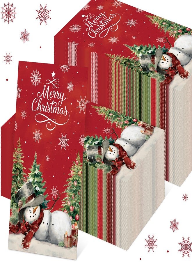 Janlaugh 100 Pcs Christmas Snowman Napkins Paper Merry Christmas Guest Napkins Disposable Xmas Paper Hand Towels for Guest Bathroom Dinner Decorative Kitchen Dining Table Party Supplies(Red) - Image 1